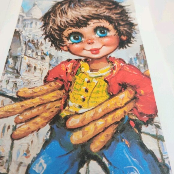 Vtg Retro 80s French Mid Century Big Eyed Paris Boy Girl Art Print Michel Thomas - Picture 8 of 16